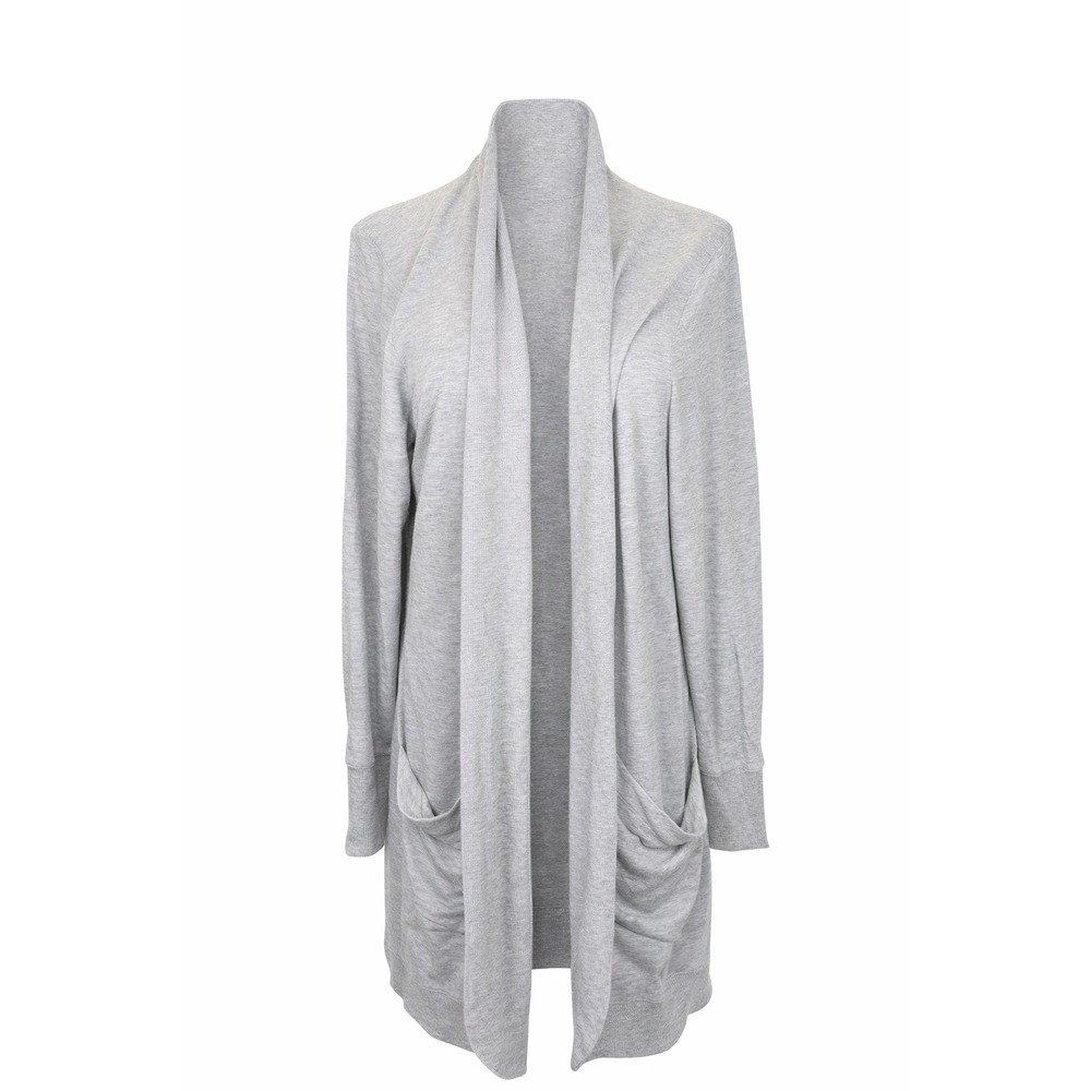 L.L. Bean Cardigan Sweater Womens Medium Reg Gray Long Sleeve Open Front Pockets